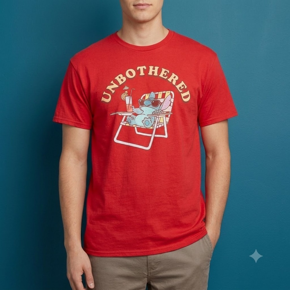 Disney Lilo & Stitch Shirt Mens Large Red Unbothered Summer Beach Graphic Tee